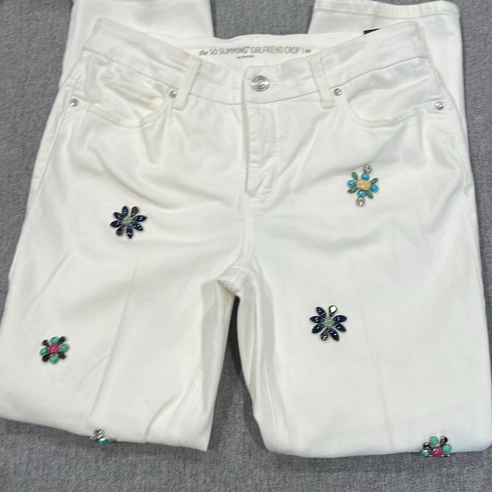 Chico's So Slimming Brooch Embellished Girlfriend Crop Pants 2 / XS - Picture 8 of 13